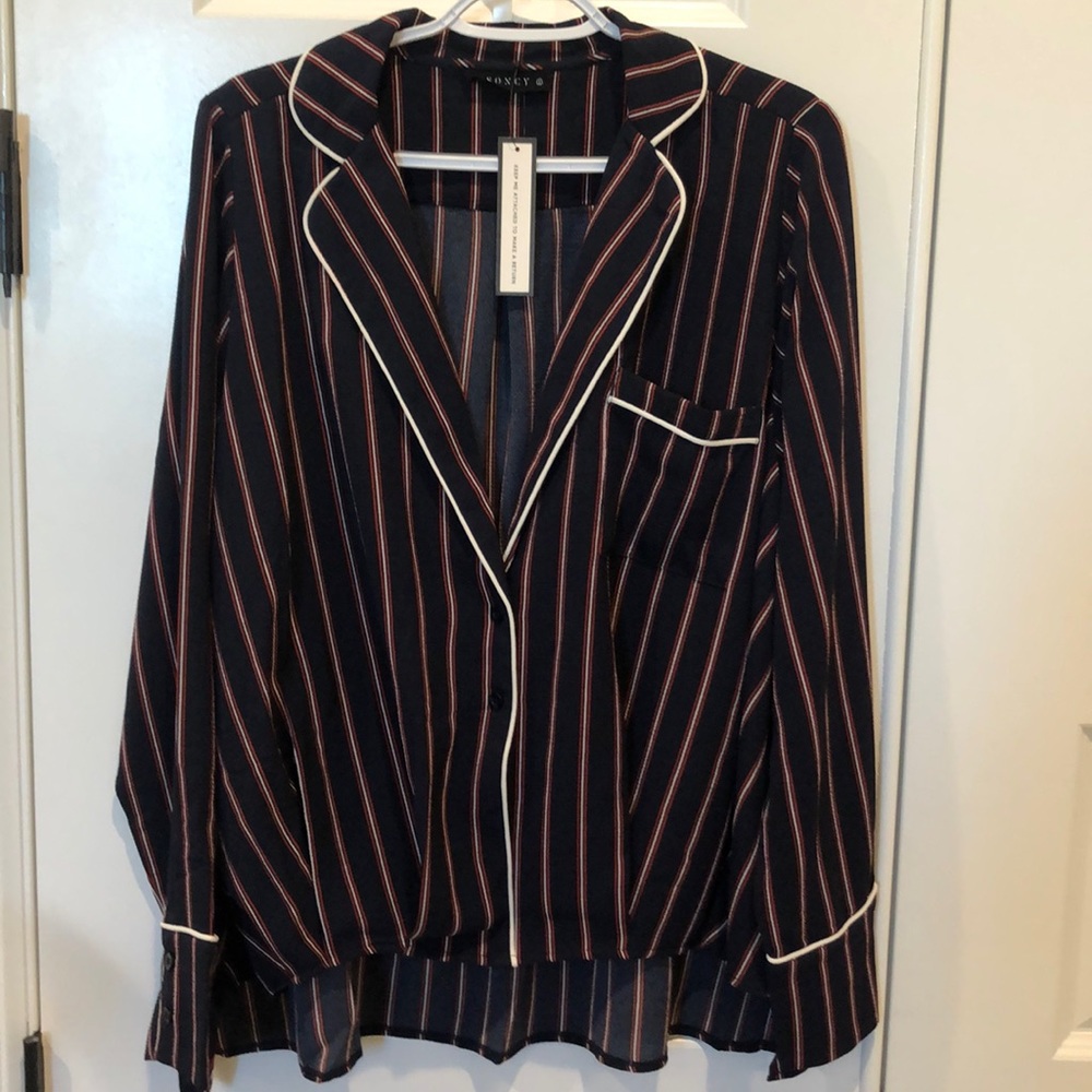 NWT Soncy Striped Pajama Top Blouse Women's  Size 2 (2X. 18-20)